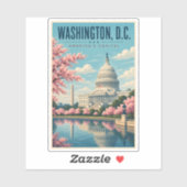Washington DC Kersenbloesem Illustratie Reis Sticker (Vel)