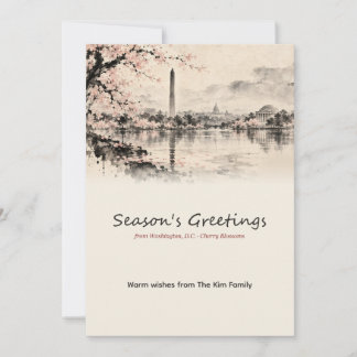 Washington DC Kersenbloesem Inktwassing Kerstkaart
