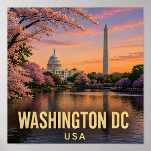 Washington DC Kersenbloesem Monument Skyline Poster