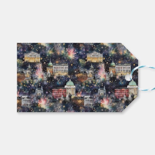 Washington DC Kerst & Nieuwjaar Waterverven Cadeaulabel (Voorkant (Horizontaal))