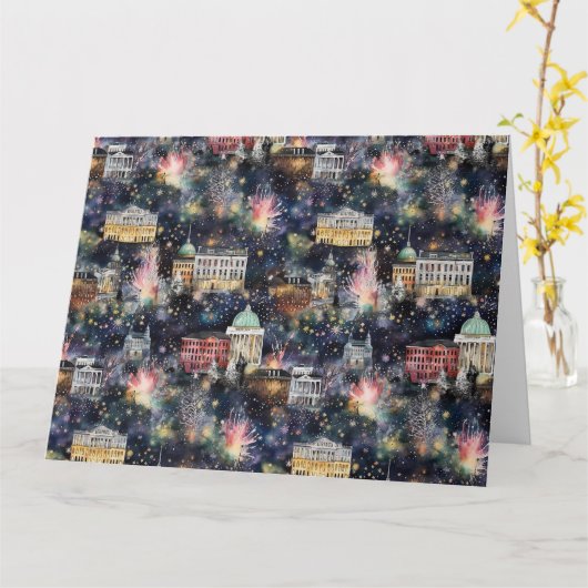 Washington DC Kerst & Nieuwjaar Waterverven Kaart (Gele Bloem)