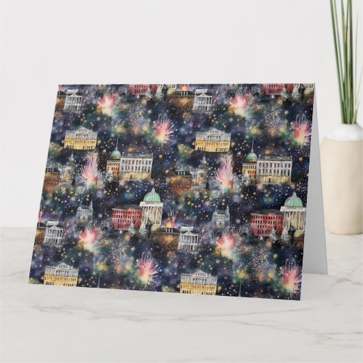 Washington DC Kerst & Nieuwjaar Waterverven Kaart (Voorkant)