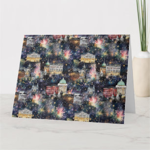 Washington DC Kerst & Nieuwjaar Waterverven Kaart