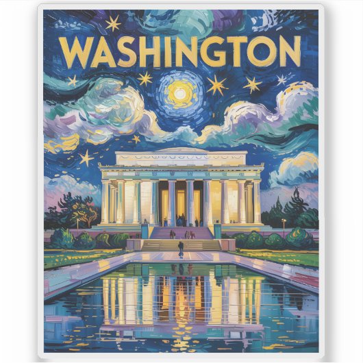 Washington DC Lincoln Memorial Vibrant Van Gogh Sticker (Voorkant)