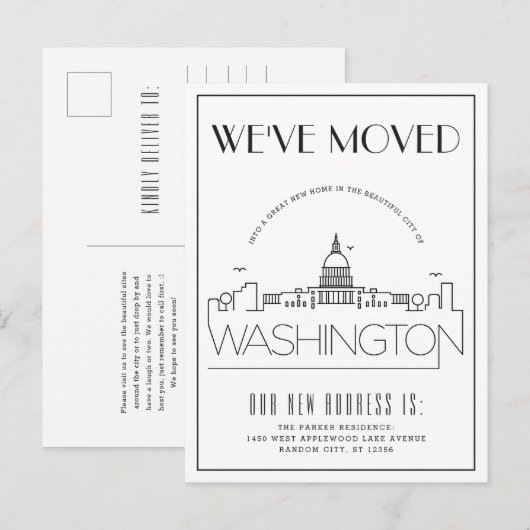 Washington DC Moderne Deco | Adres Gewijzigd Aankondigingskaart (Voorkant / Achterkant)