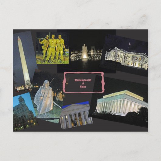 Washington DC-monumenten 's nachts Briefkaart (Voorkant)