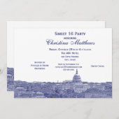 Washington DC Navy Skyline Silhouet Sweet 16 Kaart (Voorkant / Achterkant)