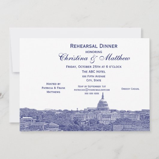 Washington DC Navy Skyline Silhouette Repetitie Dn Kaart (Voorkant)