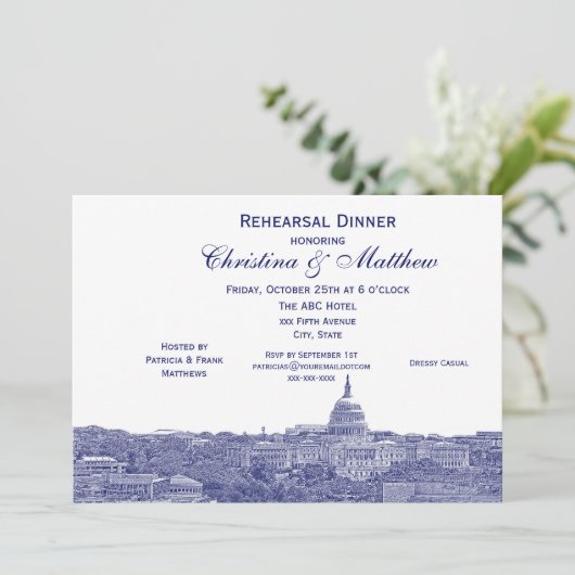 Washington DC Navy Skyline Silhouette Repetitie Dn Kaart (Staand voorkant)