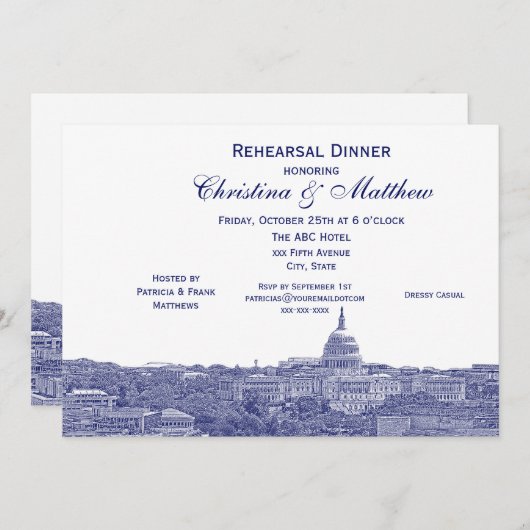 Washington DC Navy Skyline Silhouette Repetitie Dn Kaart (Voorkant / Achterkant)