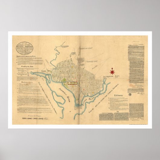 Washington DC Plan Map door L'Enfant 1791 Poster (Voorkant)