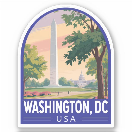 Washington DC Reis Kunst Embleem Sticker (Voorkant)