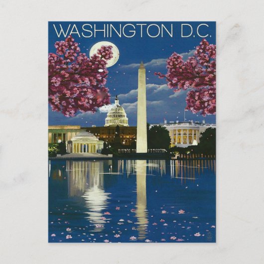 Washington DC 's nachts, het Witte Huis, lente Briefkaart (Voorkant)