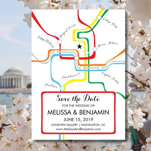 Washington DC Save the Date Metro Kaart