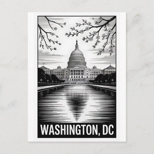 Washington DC Silhouet Zwart Wit Houtsnede Briefkaart (Voorkant)