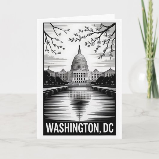 Washington DC Silhouet Zwart Wit Houtsnede Kaart (Voorkant)