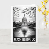 Washington DC Silhouet Zwart Wit Houtsnede Kaart (Gele Bloem)