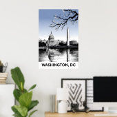 Washington DC Silhouet Zwart Wit Houtsnede Poster (Thuiskantoor)