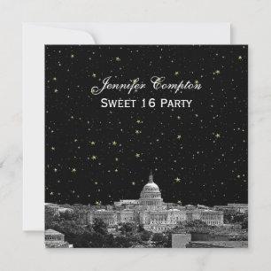 Washington DC Silhouette ets ster DIY SQ Sweet 16 Kaart
