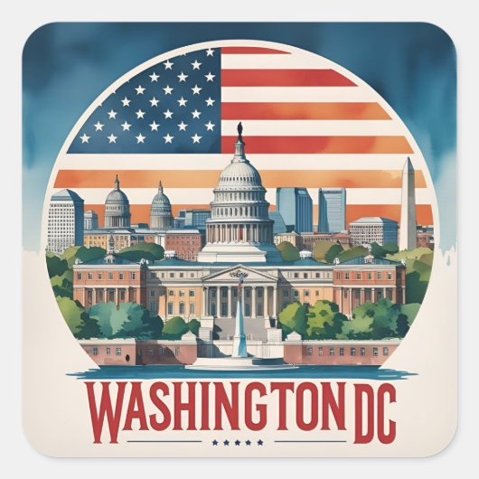 Washington DC Silhouette Vierkante Sticker (Voorkant)