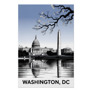 Washington DC Silhouette Zwart Wit Houtsnede Perfect Poster