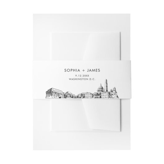 Washington DC Skyline Belly Band, 2"x11.5" Uitnodigingen Wikkel (Voorkant Voorbeeld)