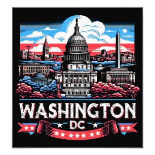 Washington DC Skyline bezienswaardigheden kunst Foto Afdruk