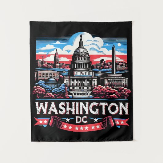 Washington DC Skyline bezienswaardigheden kunst Wandkleed (Voorkant)