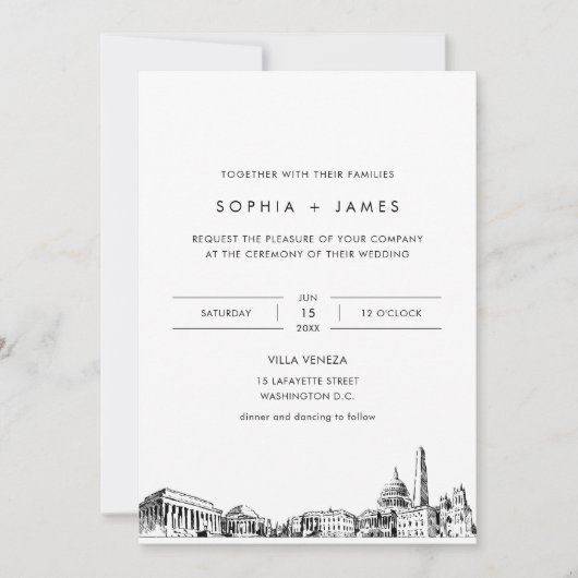 Washington DC Skyline bruiloft foto uitnodiging (Voorkant)