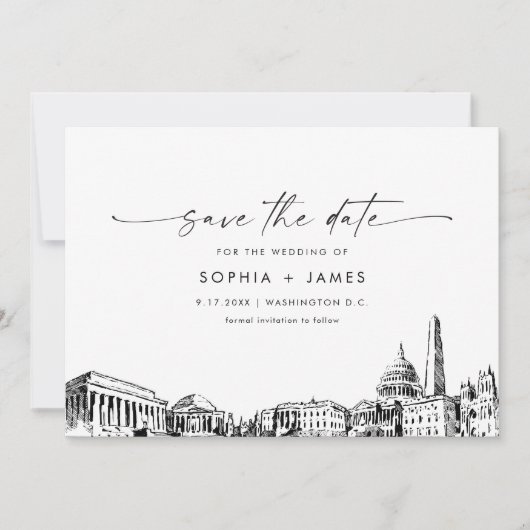 Washington DC Skyline Bruiloft Save the Date Kaart (Voorkant)