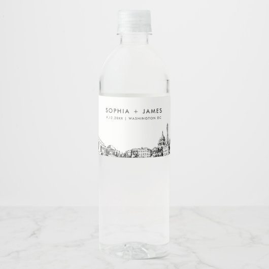 Washington DC Skyline bruiloft Waterfles Etiket (Voorkant)