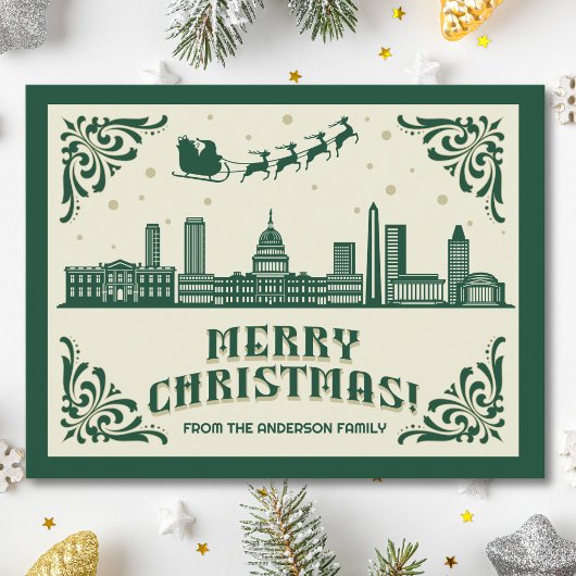 Washington, DC Skyline Christmas Holiday Briefkaar Feestdagenkaart