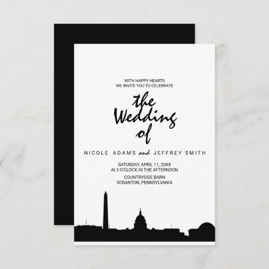Washington DC Skyline Cityscape Wedding Invitation Kaart (Voorkant / Achterkant)