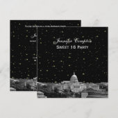 Washington DC Skyline Etch Starry DIY SQ Sweet 16 Kaart (Voorkant / Achterkant)