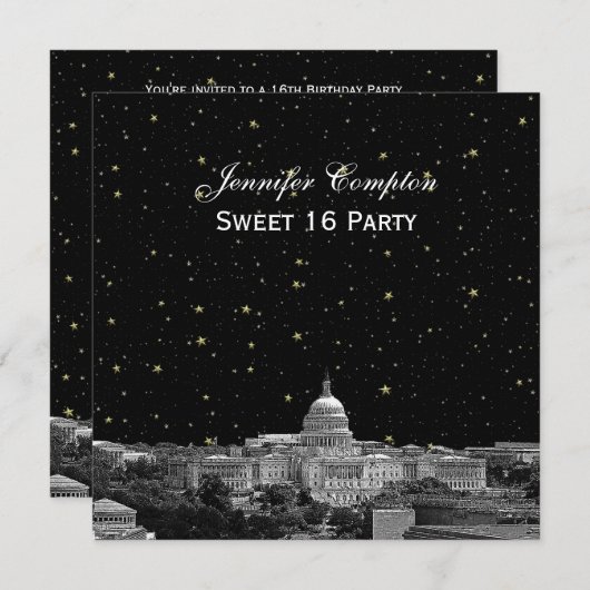 Washington DC Skyline Etch Starry DIY SQ Sweet 16 Kaart (Voorkant / Achterkant)