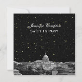 Washington DC Skyline Etch Starry DIY SQ Sweet 16 Kaart (Voorkant)