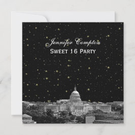 Washington DC Skyline Etch Starry DIY SQ Sweet 16 Kaart