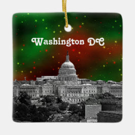 Washington DC Skyline Green Red Starry Sky Xmas Keramisch Ornament