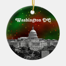 Washington DC Skyline Green Red Starry Sky Xmas Keramisch Ornament