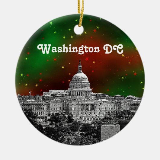 Washington DC Skyline Green Red Starry Sky Xmas Keramisch Ornament (Voorkant)