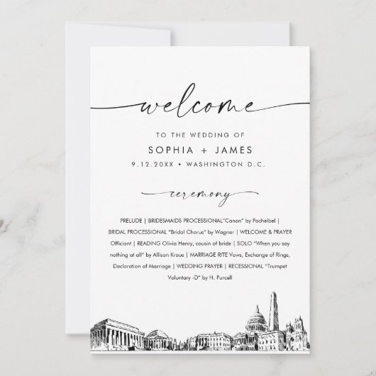 Washington DC Skyline huwelijksprogramma 5x7 Kaart (Voorkant)