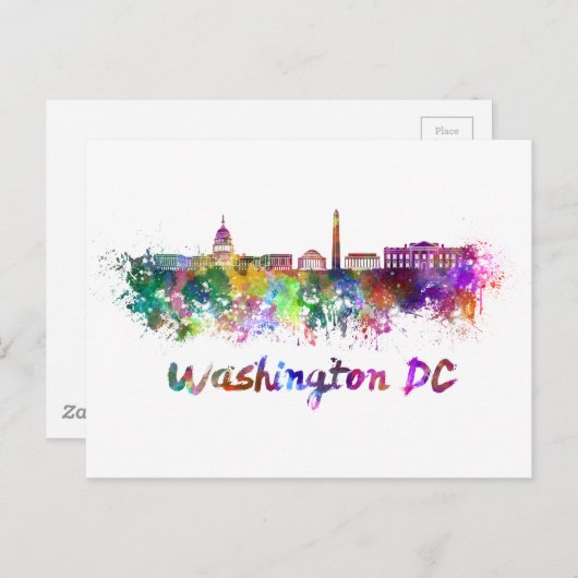 Washington DC skyline in watercolor Briefkaart (Voorkant / Achterkant)