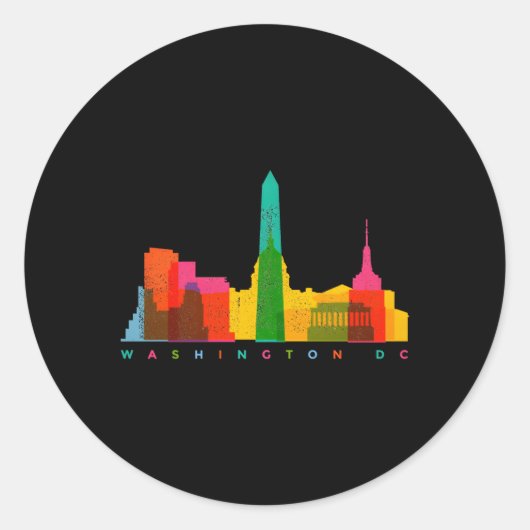 Washington DC Skyline kleurrijke Washington DC Ronde Sticker (Voorkant)