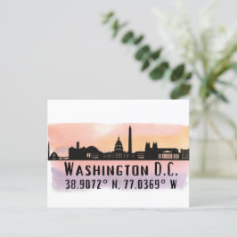 Washington DC Skyline Latitude en Lengtegraad Briefkaart
