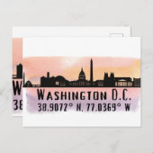 Washington DC Skyline Latitude en Lengtegraad Briefkaart (Voorkant / Achterkant)