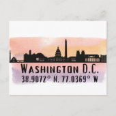 Washington DC Skyline Latitude en Lengtegraad Briefkaart (Voorkant)