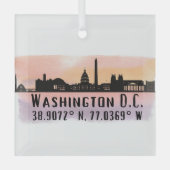 Washington DC Skyline Latitude en Lengtegraad Glas Ornament (Voorkant)