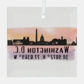 Washington DC Skyline Latitude en Lengtegraad Glas Ornament (Achterkant)