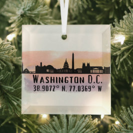 Washington DC Skyline Latitude en Lengtegraad Glas Ornament