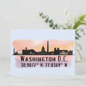 Washington DC Skyline Latitude en Lengtegraad Kaart (Staand voorkant)